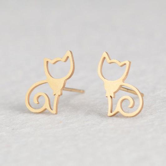 Cat Stud Earrings in gold color