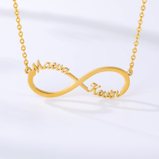 Infinity Two Names Necklace in gold color
