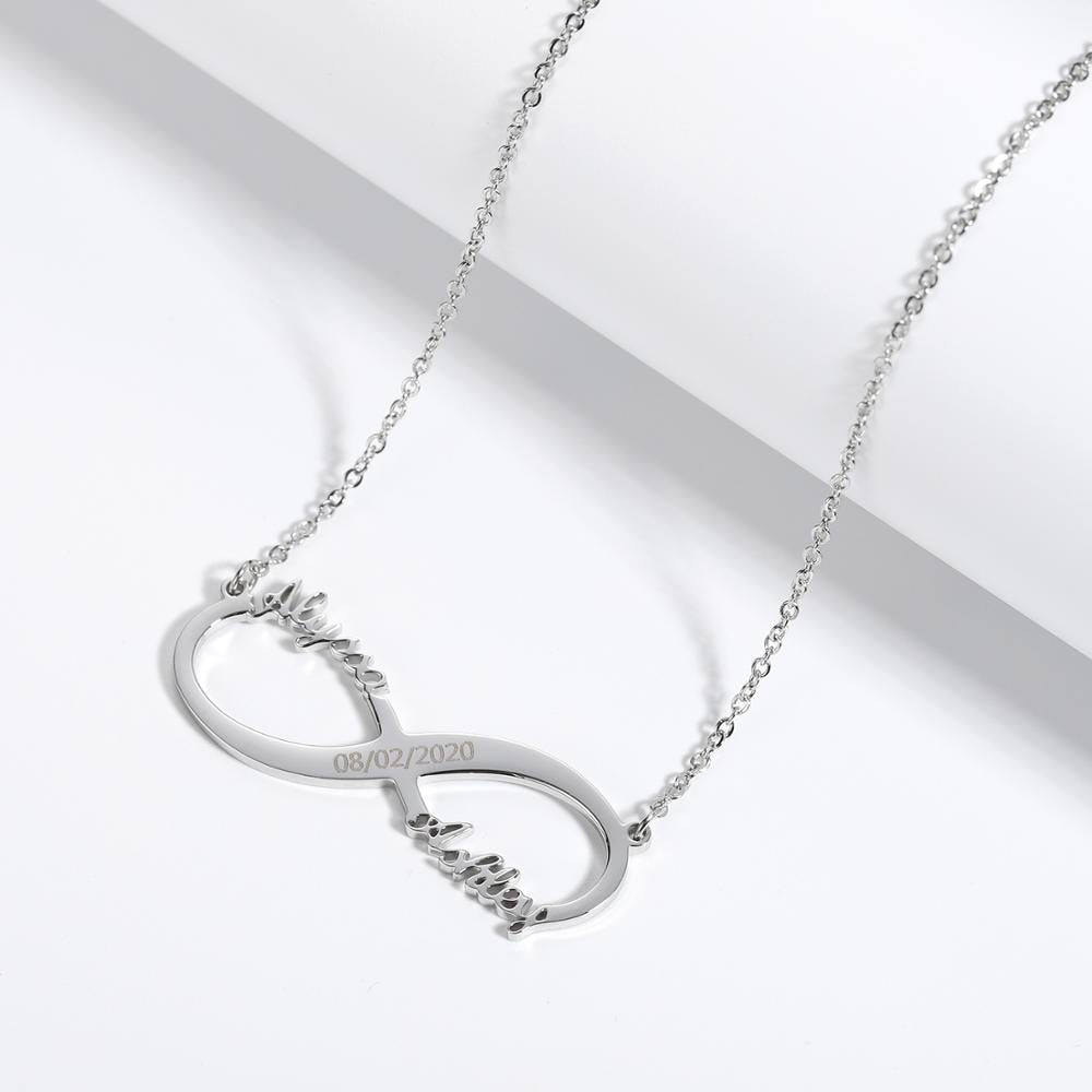 Personalized Infinity Necklace With Date in silver color