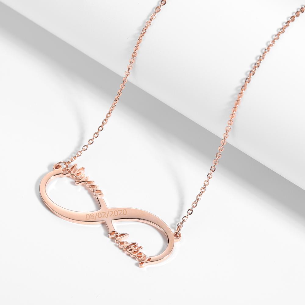 Personalized Infinity Necklace With Date in rose gold color