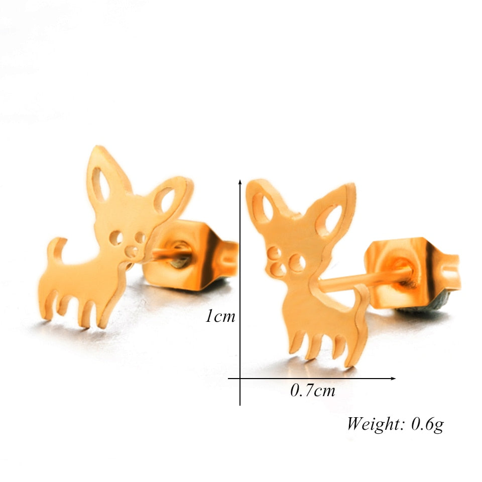 Chihuahua Stud Earrings in Gold color with size (1x0.7 cm) and weight (0.6 g))