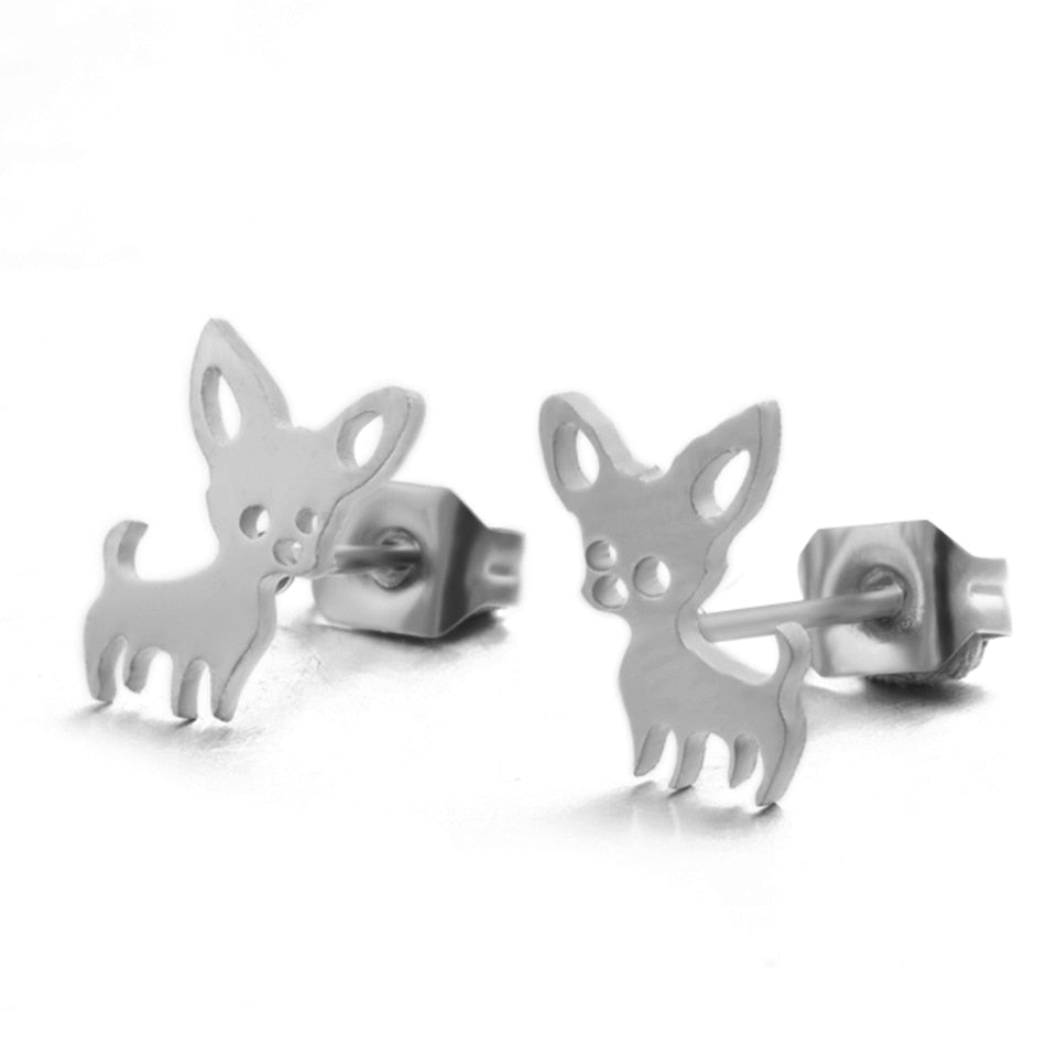 Chihuahua Stud Earrings in Silver color