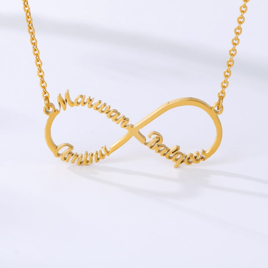 Infinity Three Names Necklace in gold color