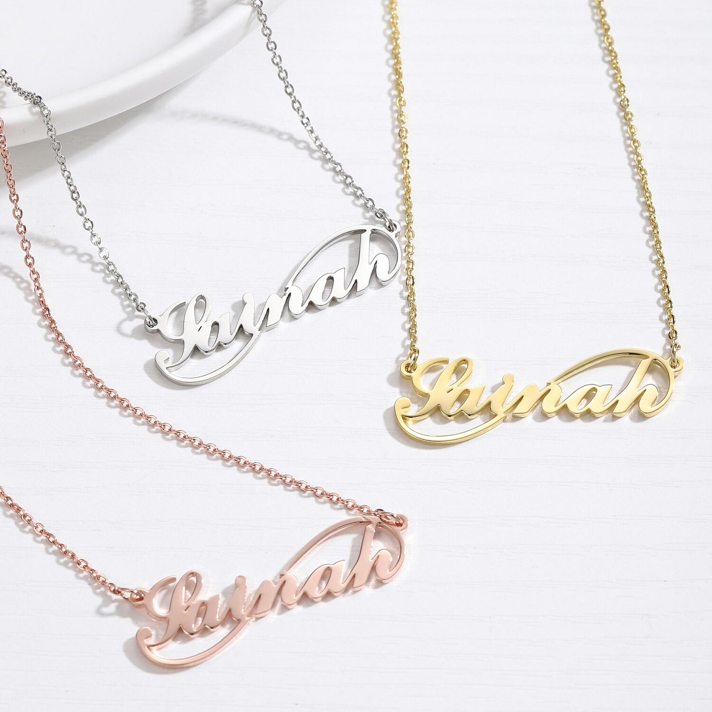 Infinity Name Necklaces in three colors