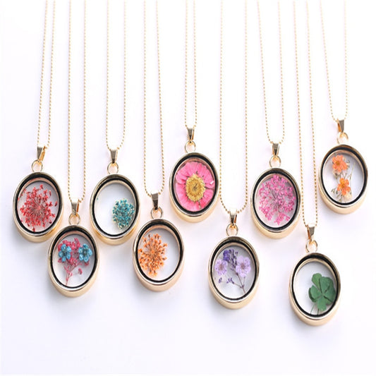 Dried flower necklaces on white