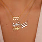 Angel Number Necklaces 777, 444, 888 and 555 on woman's neck