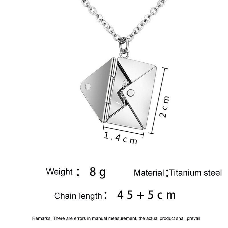 Dimentions of a Pendant in form of envelope are shown(1.4x2 cm). Lengh Chain length: 45 cm +5 cm. Weight: 8g