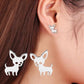 Chihuahua Stud Earrings in silver color in the ears