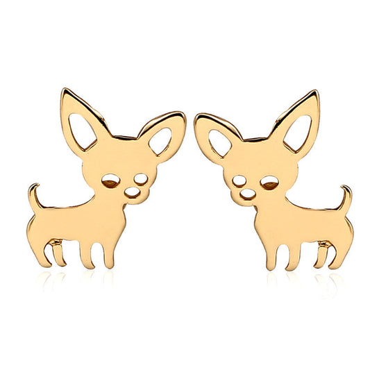 Chihuahua Stud Earrings in Gold color